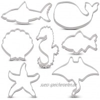 KENIAO Ozean Kreatur Ausstechformen Set 7 Stück Hai Wal Fisch Manta Seestern Muschel und Seepferdchen Keksausstecher Edelstahl