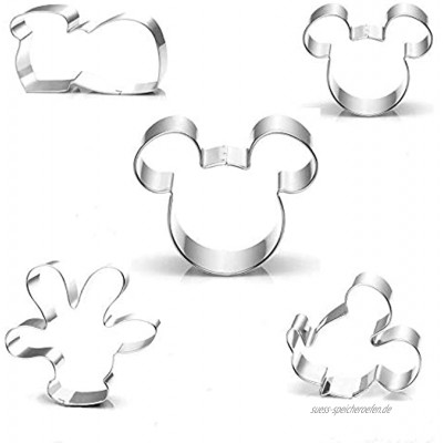 RUUKON Mickey Maus Ausstechformen-Set für Kinder 5-teilig Micky Maus Ohren Kopf Mickey Seite Gesicht Palme und Schuhe Edelstahl Cartoon Form