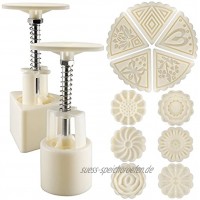 Senhai 2 Sets Mooncake Mould Press 50g mit 11 Briefmarken Blumen und Dreieck Form Dekoration Werkzeuge für Backen DIY Cookie Weiß
