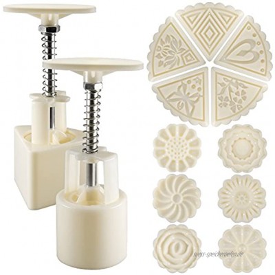 Senhai 2 Sets Mooncake Mould Press 50g mit 11 Briefmarken Blumen und Dreieck Form Dekoration Werkzeuge für Backen DIY Cookie Weiß