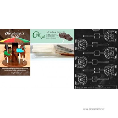 Cybrtrayd Schokoladenform"Hufeisen-Lolly" mit Schokoladenpaket inkl. 50 Lollipop-Stäbchen 50 Cellophantüten 25 goldfarbene und 25 silberfarbene Bindebänder