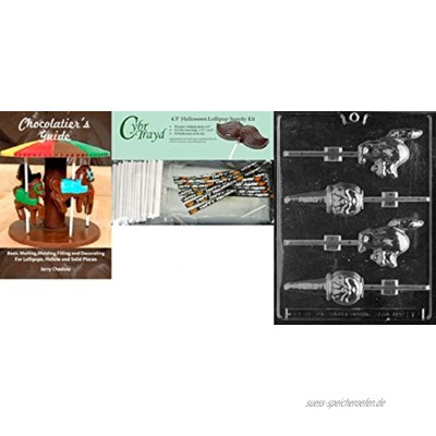 Cybrtrayd"Kürbisse und Katze Lollys" Schokoladenform mit Schokoladenpaket inkl. 50 Lutscherstäbchen und 50 Cellophantüten
