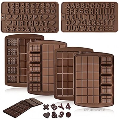 SENHAI Silikon-Schokoladenformen 4 Stück zerbrechen für Schokolade und Waffelriegel 1 Packung Zahlenform 1 Packung Buchstabenform für Schokolade Waffel Süßigkeiten Kuchen Eiswürfel