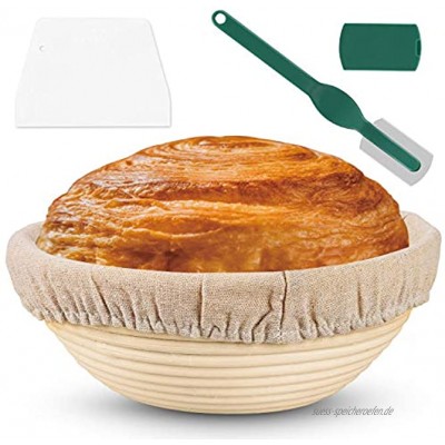 Yonphy Gärkörbchen Rund Brot Gärkorb Set mit Teigschaber und Leineneinsatz für Teig bis zu 0,8 kg 22 cm