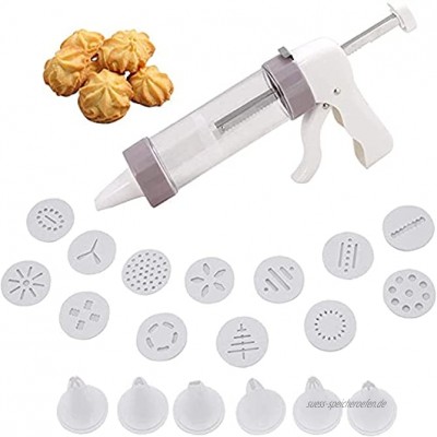 GerTong Keks-Presspistole multifunktional manuell mit 6 Spritztüllen und 13 Keksformen für Backutensilien Küchenrückwand weiß