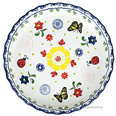 Runde Auflaufform Keramik handbemalt Blumenmuster 25,4 cm
