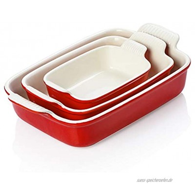 SWEEJAR Porzellan-Backgeschirr-Set zum Kochen 24 9 x 33 cm rechteckige Keramik-Backform Lasagnepfannen für Auflaufform Kuchendinner Küche Bankett und den täglichen Gebrauch rot