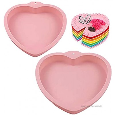 2 Stück Herz Kuchen Backform aus Silikon Herz Kuchenform 6 & 8 Zoll Big Heart Flexibles Silikon Antihaft Wiederverwendbar zum Backen von Herzförmigen Muffins Kuchenbrot Laib Pink