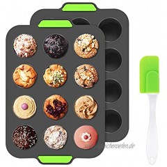 Aukiita Muffinblech aus für 12 Muffins,Mini Silikon Muffinform Antihaftbeschichtet Muffinplatten Cupcake Backform2Pack