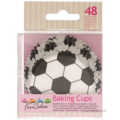 FunCakes FC4021 hochwertige Muffinförmchen Backförmchen-Fußball-mit fettdichter Beschichtung-perfekt für Cupcakes Muffins oder Brownies-48 Stück Papier