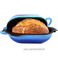 LoafNest Das einfachste handwerkliche Brotbackset der Welt. Gusseisenkasserolle [Blauer Gradient] und nichthaftende perforierte Silikonauskleidung