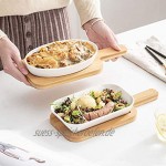 Cabilock Keramik Auflaufform Backformen Lasagne Bratpfanne Auflaufform Teller Tablett mit Holzboden zum Kochen Küchenkuchen Abendessen Bankett