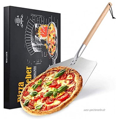 Miuezuth Professionellen Aluminium Pizzaschaufel Alu Pizzaschieber mit großer Fläche 30,5cm x 33,5cm Pizza Schieben with Dismountable Langen Holzgriff 83cm