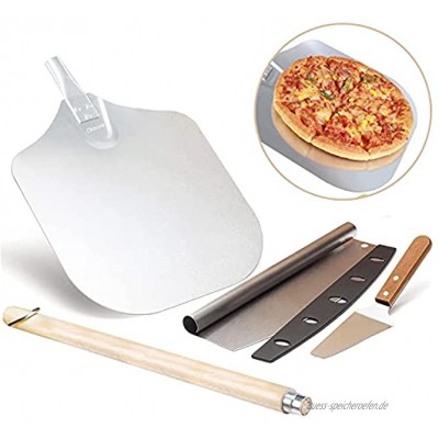 Pizzaschaufel 30,5 cm x 90,5 cm Pizzaschneider und Pizzaheber Aluminium Pizzaschieber mit Abnehmbarem Holz Drehgriff Non-Stick-Design zum Backen von Pizza Brot Kuchen Kekse
