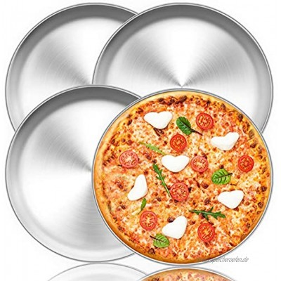 TEAMFAR Pizzablech Rund Pizzaform Pizzapfannen 4er-Set aus Edelstahl ∅ 29 cm Pizza Backblech zum Backen im Ofen Gesund & Langlebig Leicht zu reinigen & Spülmaschinengeeignet