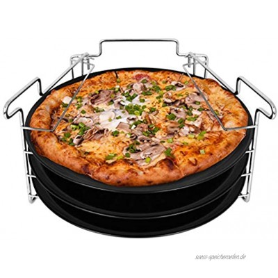 TW24 Pizzablech Set 4tlg. mit Ständer Pizzabackblech 31,5 cm rund Pizza Backblech Flammkuchenblech Pizzahalter