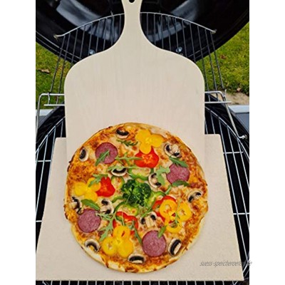 Pizzastein Brotbackstein Backofenplatte versch. Formate mit Holzschieber für Backofen Grill & Smocker aus massiver Schamotte Format 40 x 30 x 2,0 cm incl. Schieber Lebensmittelecht