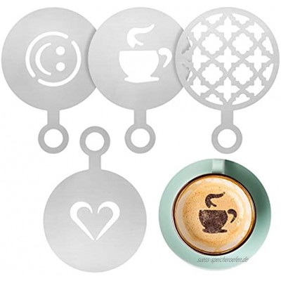 4 x Edelstahl-Schablonen Kaffee-Dekoration Schablone zum Dekorieren von Kaffee Haferflocken Kuchen heißer Schokolade usw.